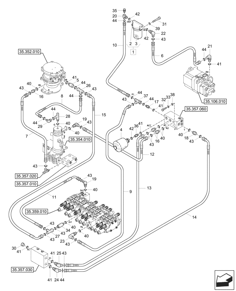 Схема запчастей Case CX33C - (35.357.040) - PILOT CONTROLS, SOLENOID VALVE (35) - HYDRAULIC SYSTEMS