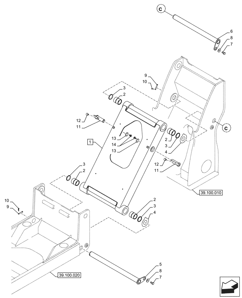 Схема запчастей Case CX290D LC MH - (39.100.040) - ELEVATOR, FRAME, LINK & ROD (39) - FRAMES AND BALLASTING