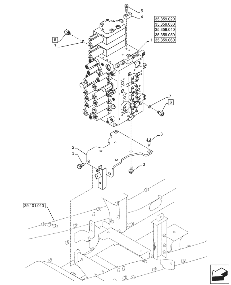 Схема запчастей Case CX290D LC MH - (35.359.010) - VAR - 461863 - CONTROL VALVE, MOUNTING, BRACKET, CLAMSHELL BUCKET, ROTATION, W/ ELECTRICAL PROPORTIONAL CONTROL (35) - HYDRAULIC SYSTEMS