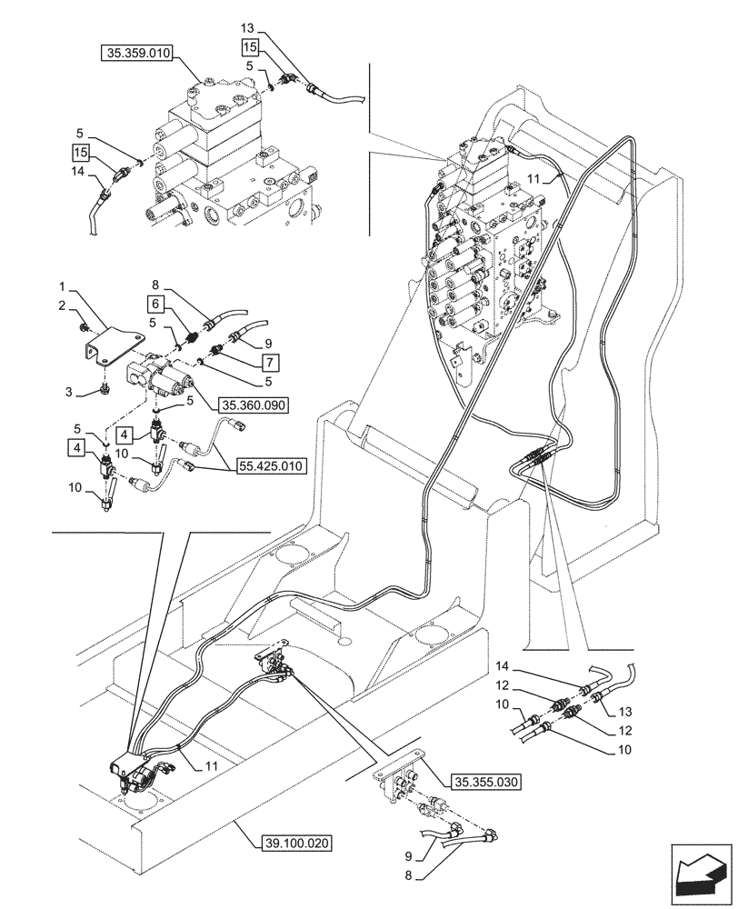 Схема запчастей Case CX290D LC MH - (35.360.020) - VAR - 461863 - HAMMER CIRCUIT, LINES, CLAMSHELL BUCKET, ROTATION, W/ ELECTRICAL PROPORTIONAL CONTROL (35) - HYDRAULIC SYSTEMS