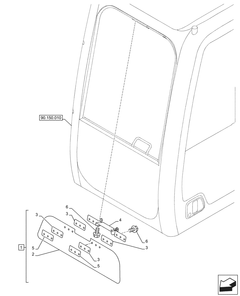 Схема запчастей Case CX290D LC SL - (90.151.010) - VAR - 461554 - SUN VISOR (90) - PLATFORM, CAB, BODYWORK AND DECALS