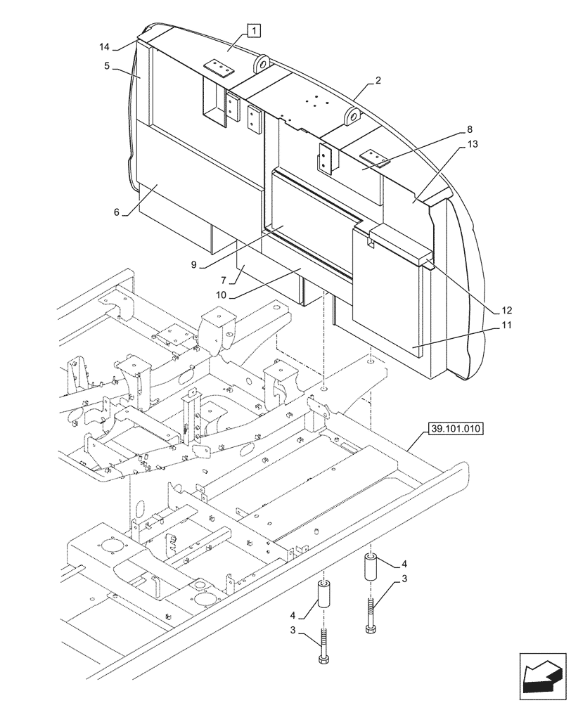 Схема запчастей Case CX290D LC SL - (39.140.010) - COUNTERWEIGHT, INSULATION (39) - FRAMES AND BALLASTING