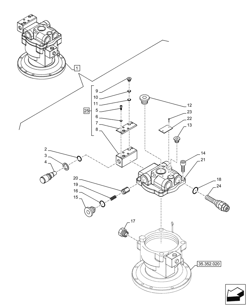 Схема запчастей Case CX290D LC MH - (35.352.030) - SWING REDUCTION UNIT, COMPONENTS (35) - HYDRAULIC SYSTEMS