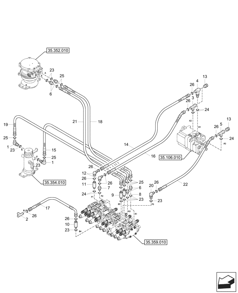 Схема запчастей Case CX33C - (35.359.100) - CONTROL VALVE, LINES (35) - HYDRAULIC SYSTEMS