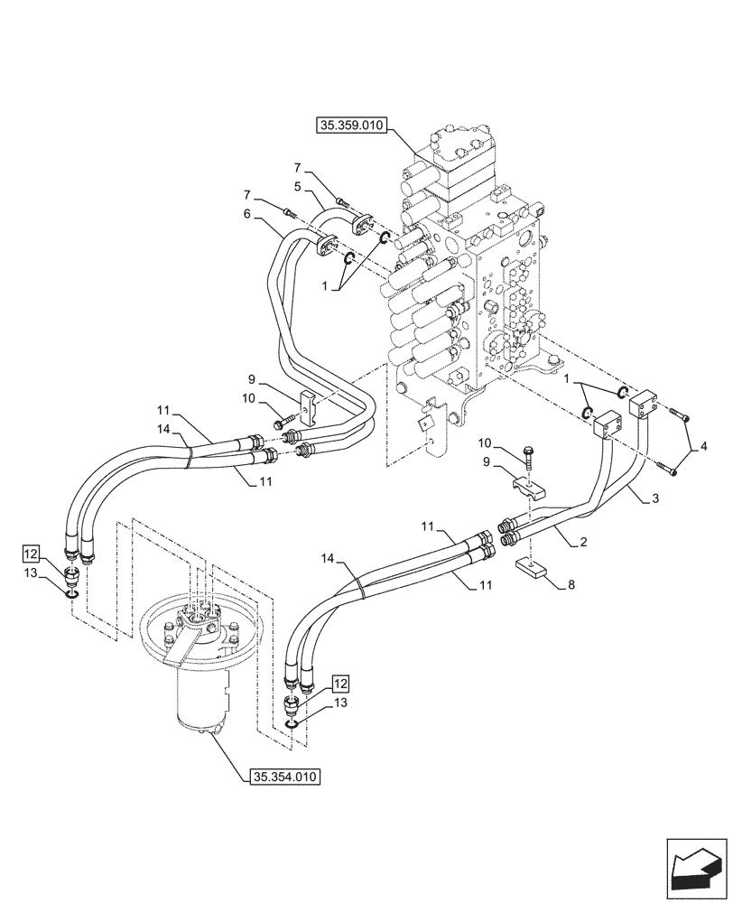 Схема запчастей Case CX290D LC MH - (35.354.020) - HYDRAULIC SWIVEL, LINE (35) - HYDRAULIC SYSTEMS