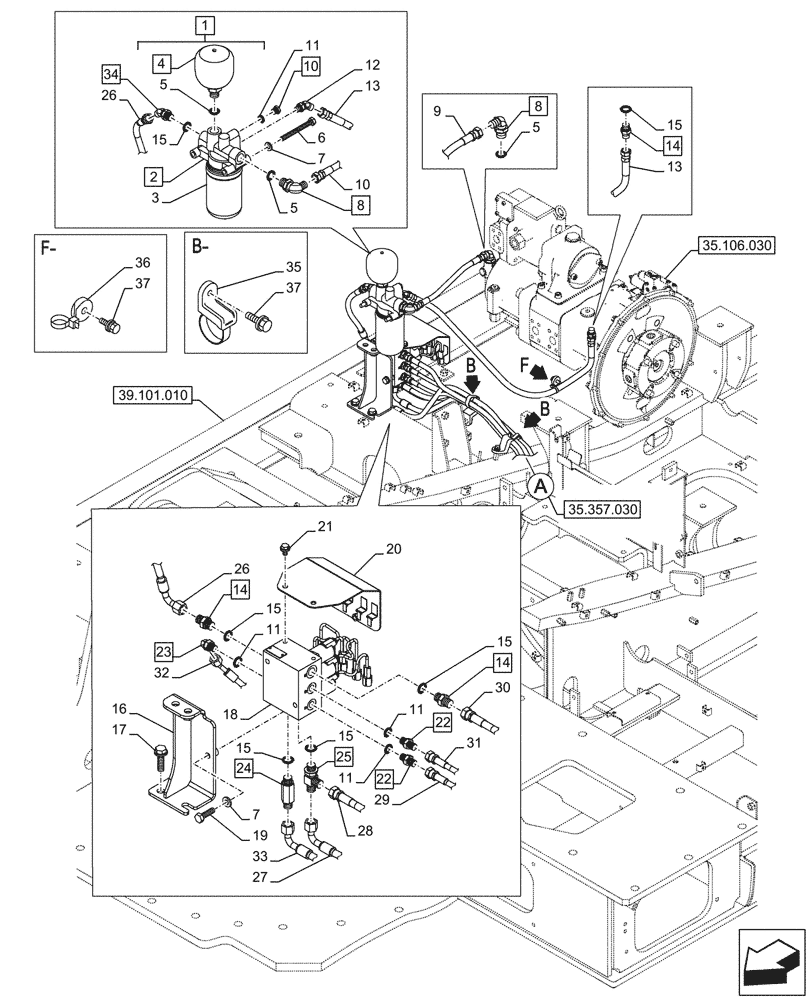 Схема запчастей Case CX290D LC SL - (35.357.010) - PILOT VALVE, CONTROL VALVE LINE (35) - HYDRAULIC SYSTEMS