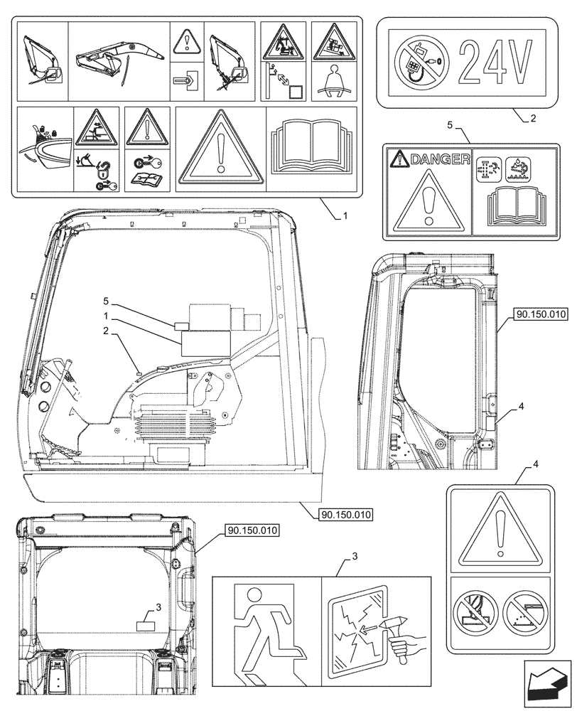 Схема запчастей Case CX290D LC SL - (90.108.010) - WARNING, DECALS (90) - PLATFORM, CAB, BODYWORK AND DECALS