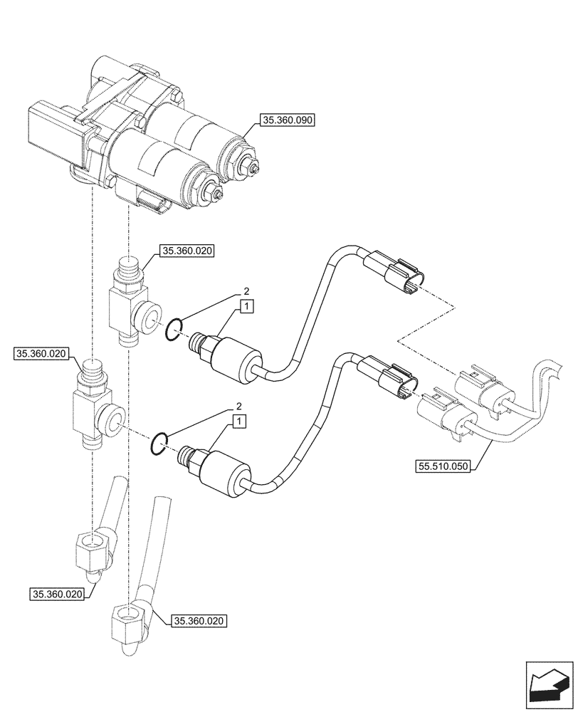 Схема запчастей Case CX290D LC SL - (55.425.010) - VAR - 461863 - ROTATION SPEED SENSOR, CLAMSHELL BUCKET, ROTATION, W/ ELECTRICAL PROPORTIONAL CONTROL (55) - ELECTRICAL SYSTEMS