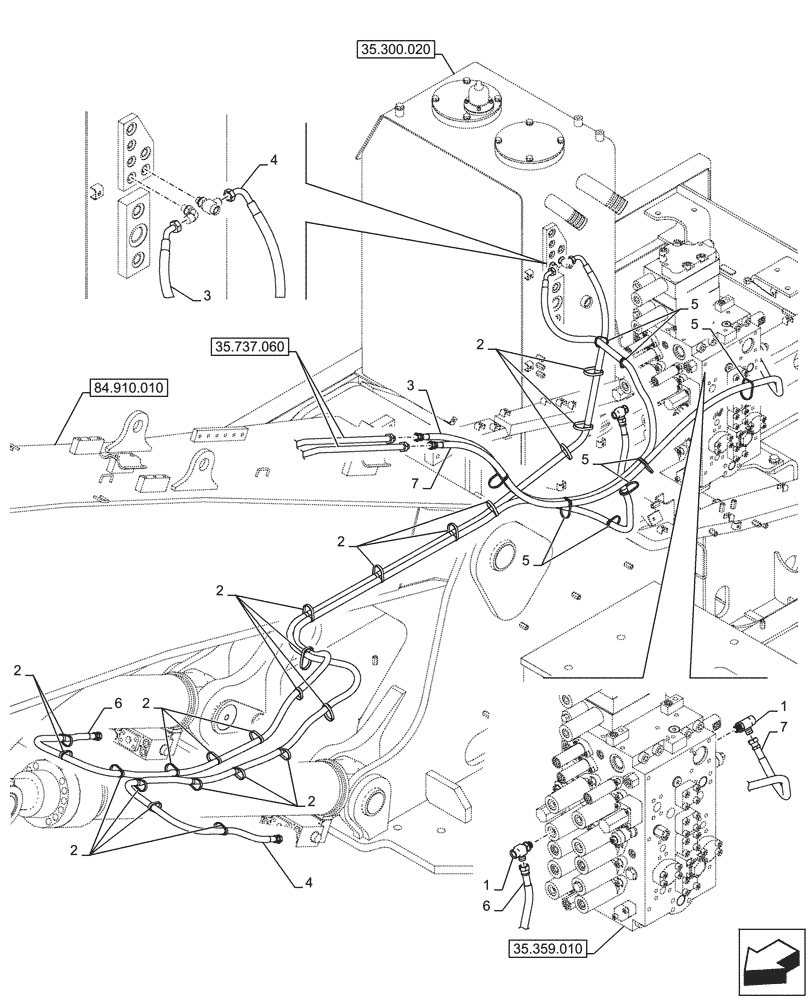 Схема запчастей Case CX290D LC MH - (35.736.020) - VAR - 481064 - BOOM, LIFT CYLINDER, SAFETY VALVE, LINES (35) - HYDRAULIC SYSTEMS