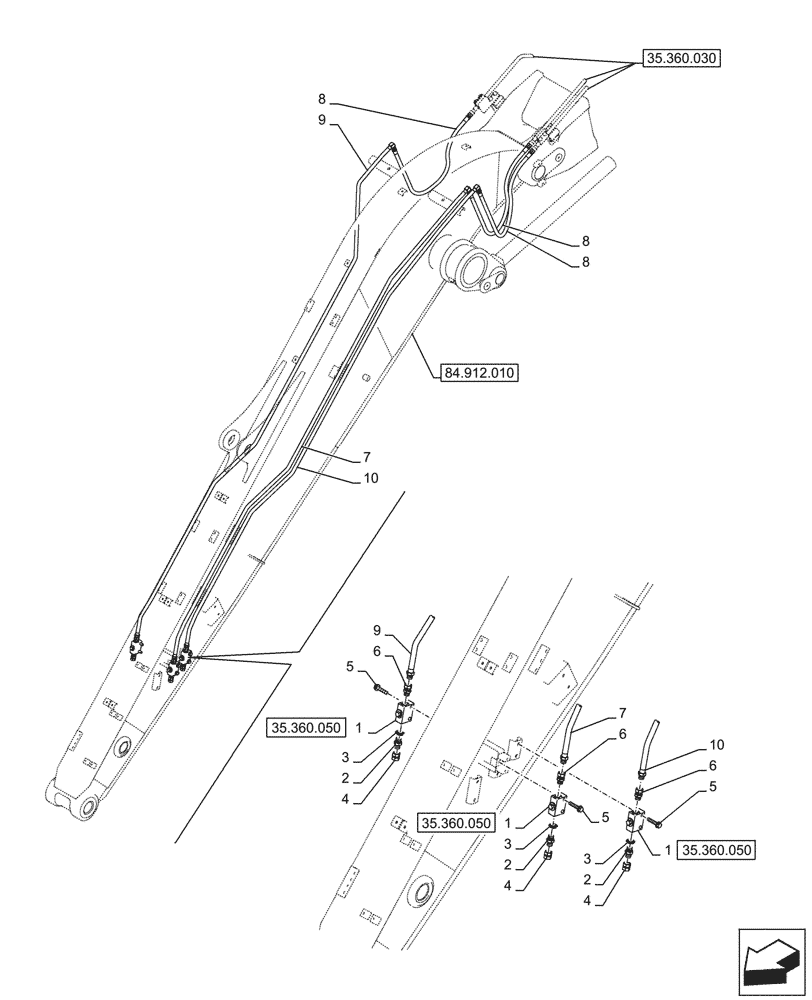 Схема запчастей Case CX290D LC MH - (35.360.040) - VAR - 461863 - ARM, LINES, CLAMSHELL BUCKET, ROTATION, W/ ELECTRICAL PROPORTIONAL CONTROL (35) - HYDRAULIC SYSTEMS