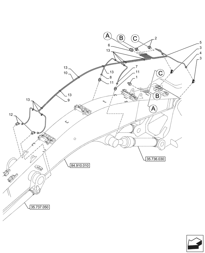 Схема запчастей Case CX290D LC MH - (71.460.010) - BOOM, LUBRIFICATION LINE (71) - LUBRICATION SYSTEM