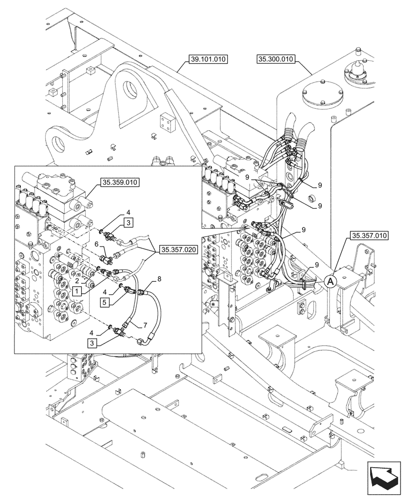 Схема запчастей Case CX290D LC MH - (35.357.030) - PILOT VALVE, CONTROL VALVE LINE (35) - HYDRAULIC SYSTEMS