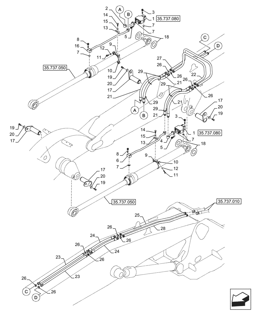 Схема запчастей Case CX290D LC SL - (35.737.060) - VAR - 481064 - ARM, CYLINDER, LINES (35) - HYDRAULIC SYSTEMS
