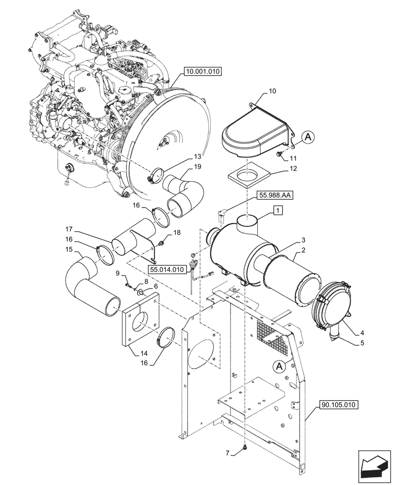 Схема запчастей Case CX290D LC SL - (10.202.020) - VAR - 488031 - AIR CLEANER, PRE-CLEANER CYCLONE TYPE (10) - ENGINE