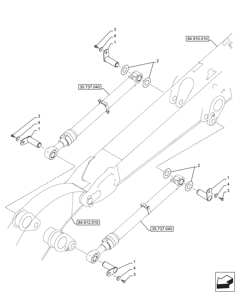 Схема запчастей Case CX290D LC MH - (84.912.020) - VAR - 781930 - ARM, CYLINDER, PIN (84) - BOOMS, DIPPERS & BUCKETS