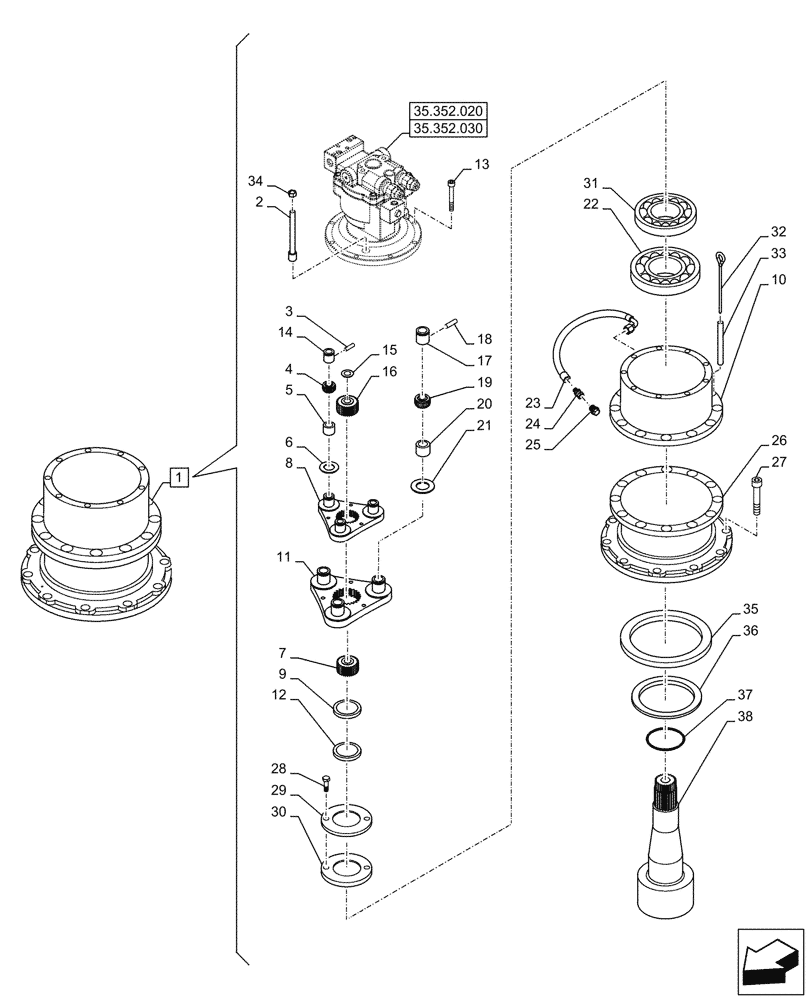 Схема запчастей Case CX290D LC MH - (35.352.040) - MOTO-REDUCTION GEAR, COMPONENTS (35) - HYDRAULIC SYSTEMS