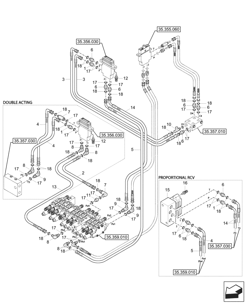 Схема запчастей Case CX33C - (35.357.020) - PILOT CONTROLS, DOZER (35) - HYDRAULIC SYSTEMS