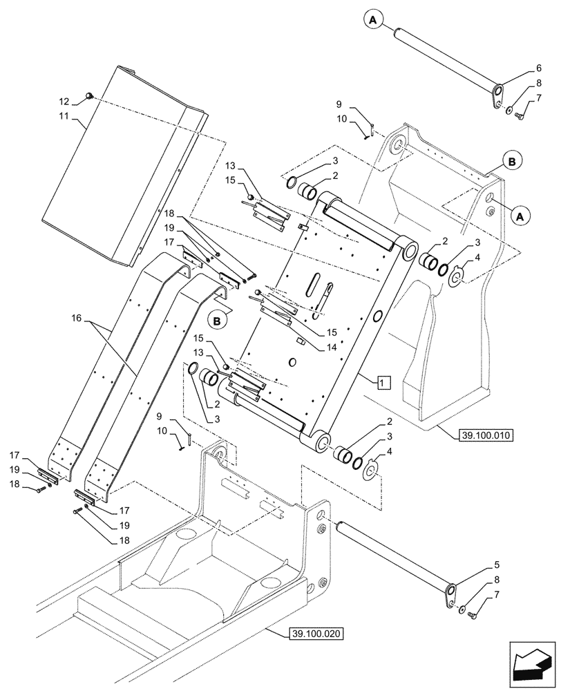 Схема запчастей Case CX290D LC MH - (39.100.030) - ELEVATOR, FRAME, LINK & ROD (39) - FRAMES AND BALLASTING