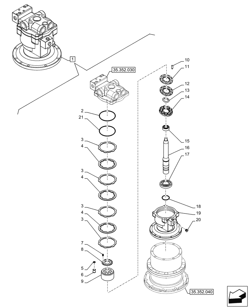 Схема запчастей Case CX290D LC MH - (35.352.020) - SWING REDUCTION UNIT, COMPONENTS (35) - HYDRAULIC SYSTEMS