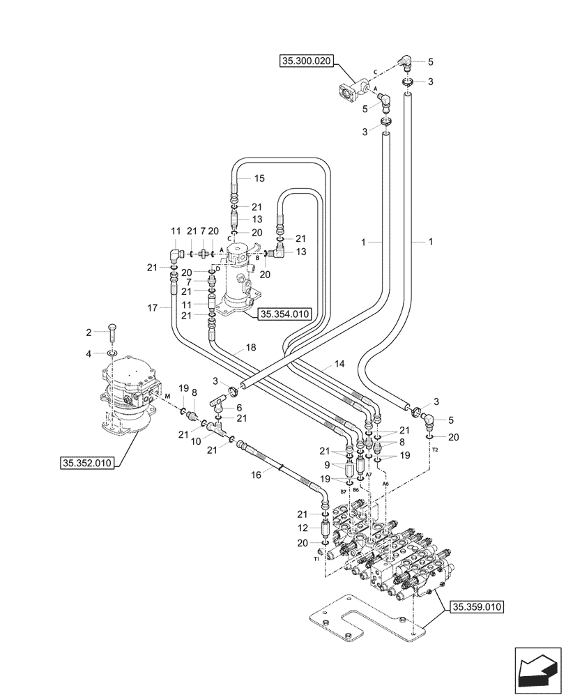 Схема запчастей Case CX33C - (35.359.090) - CONTROL VALVE, LINES (35) - HYDRAULIC SYSTEMS