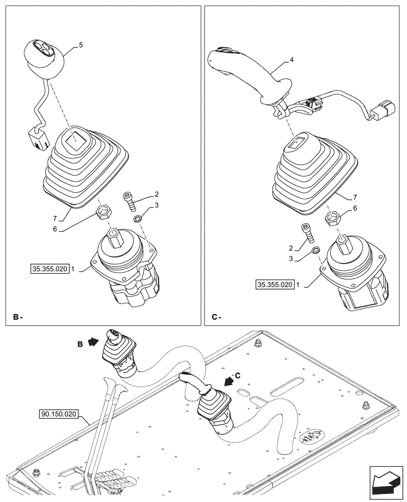 Схема запчастей Case CX290D LC SL - (35.355.010) - STD + VAR - 461863 - JOYSTICK (35) - HYDRAULIC SYSTEMS