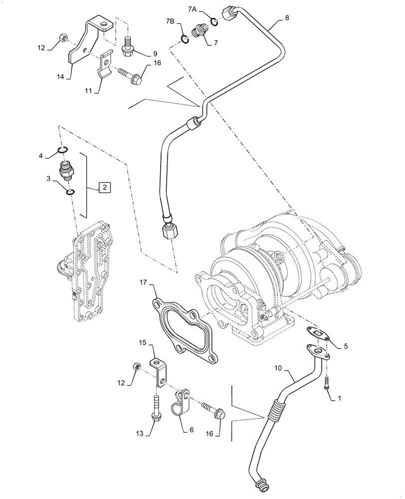 Схема запчастей Case 450CT - (02-27A) - TURBOCHARGER, PIPES AND CONNECTIONS (02) - ENGINE