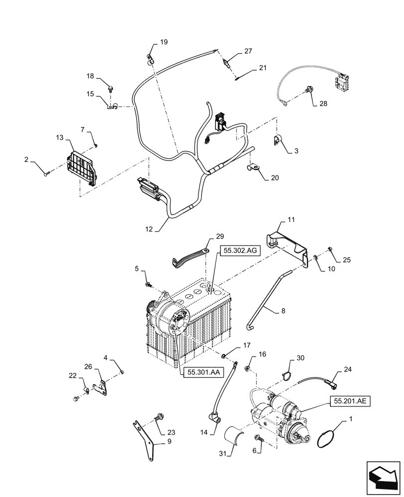 Схема запчастей Case SR200 - (55.302.AV[01]) - ENGINE ELECTRICAL (55) - ELECTRICAL SYSTEMS