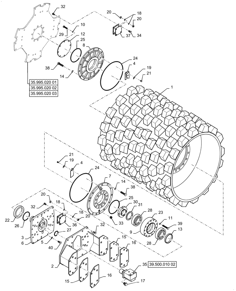 Схема запчастей Case SV208D - (39.500.030[01]) - PAD, FOOT, DRUM - VIBRATING (39) - FRAMES AND BALLASTING