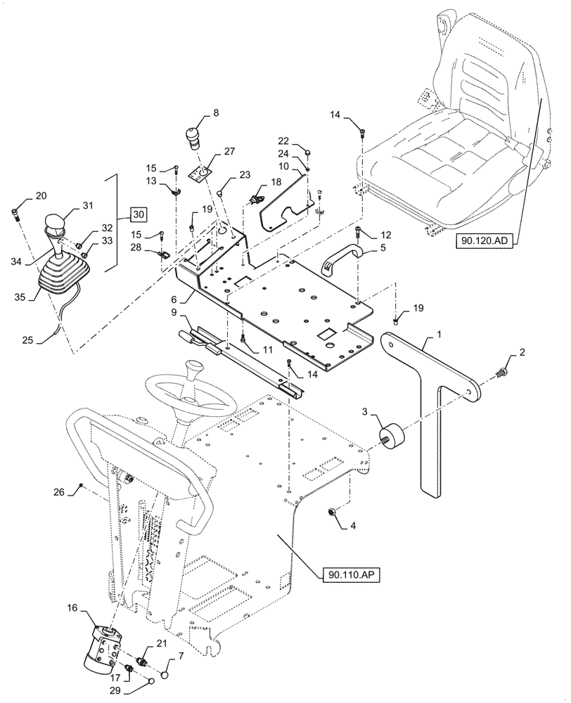 Схема запчастей Case DV23 - (90.110.AP[02]) - OPERATOR PLATFORM PARTS (90) - PLATFORM, CAB, BODYWORK AND DECALS