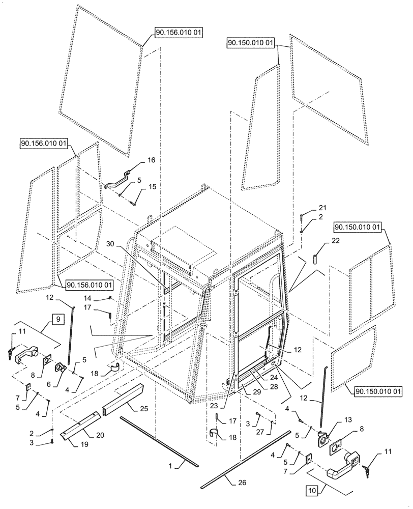 Схема запчастей Case SV208D - (90.154.010[01]) - CAB DOOR (90) - PLATFORM, CAB, BODYWORK AND DECALS