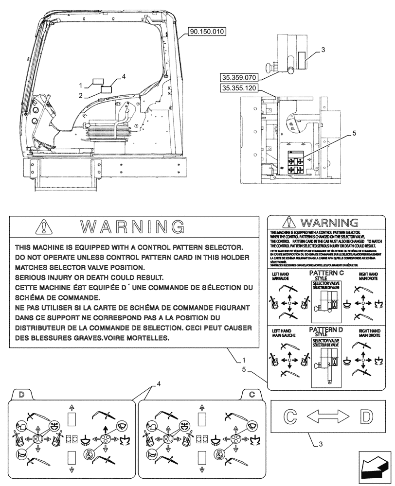 Схема запчастей Case CX290D LC SL - (90.108.330) - VAR - 461558 - DECALS, CONTROL, CONTROL PATTERN SELECTION (90) - PLATFORM, CAB, BODYWORK AND DECALS