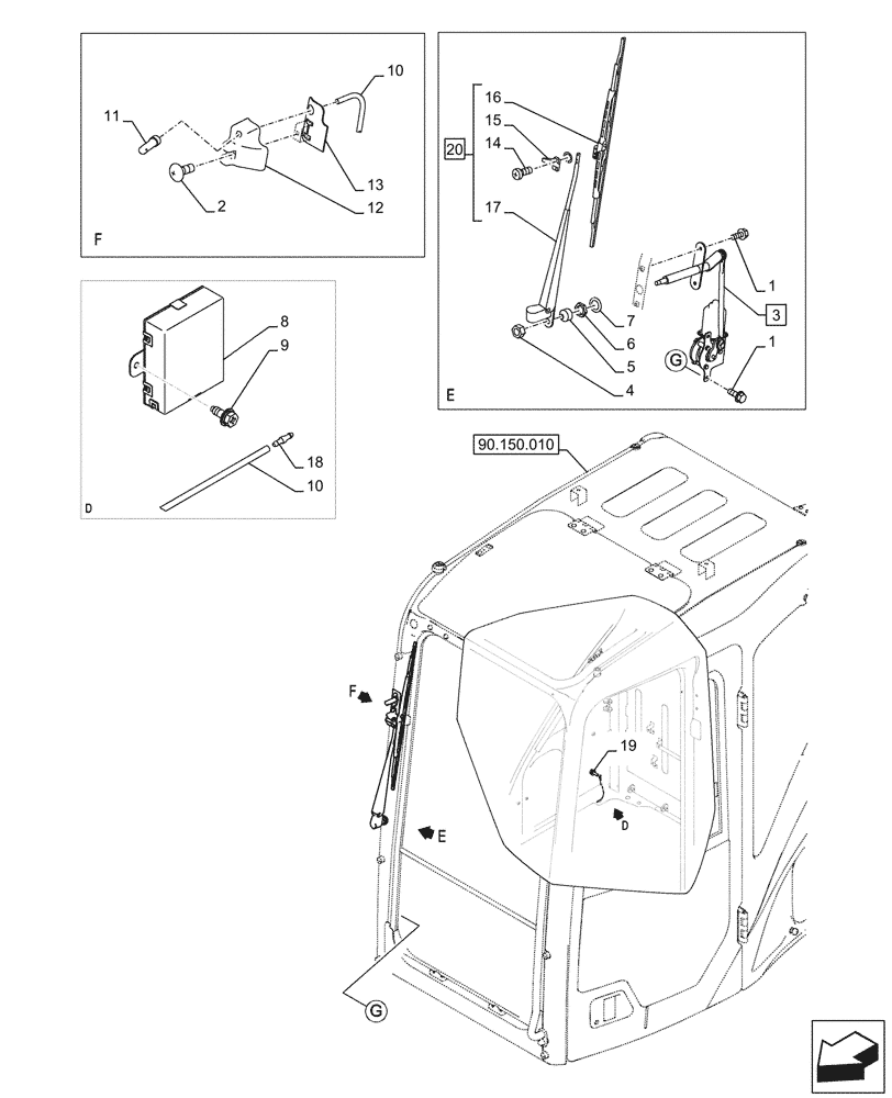 Схема запчастей Case CX290D LC MH - (55.518.010) - WINDSHIELD WIPER (55) - ELECTRICAL SYSTEMS