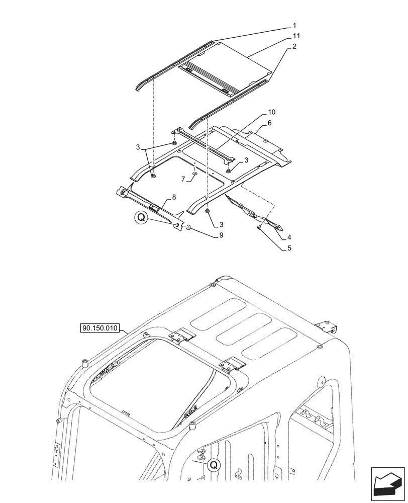 Схема запчастей Case CX290D LC SL - (90.151.020) - SUNSHADE (90) - PLATFORM, CAB, BODYWORK AND DECALS