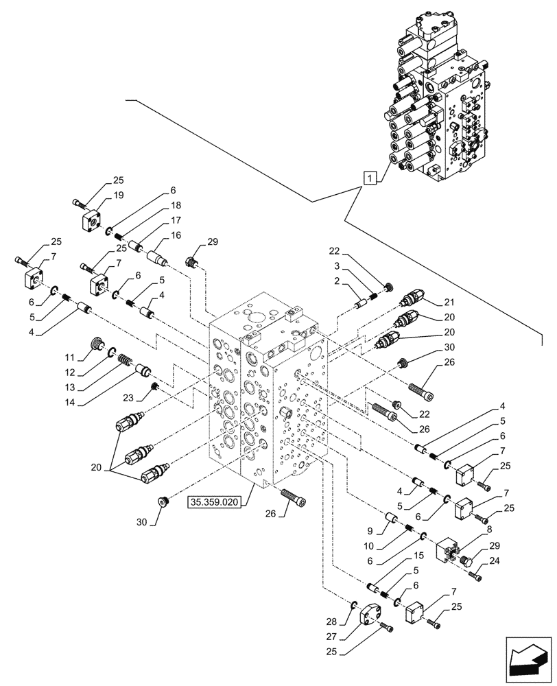 Схема запчастей Case CX290D LC MH - (35.359.050) - VAR - 461863 - CONTROL VALVE, CLAMSHELL BUCKET, ROTATION, W/ ELECTRICAL PROPORTIONAL CONTROL, COMPONENTS (35) - HYDRAULIC SYSTEMS