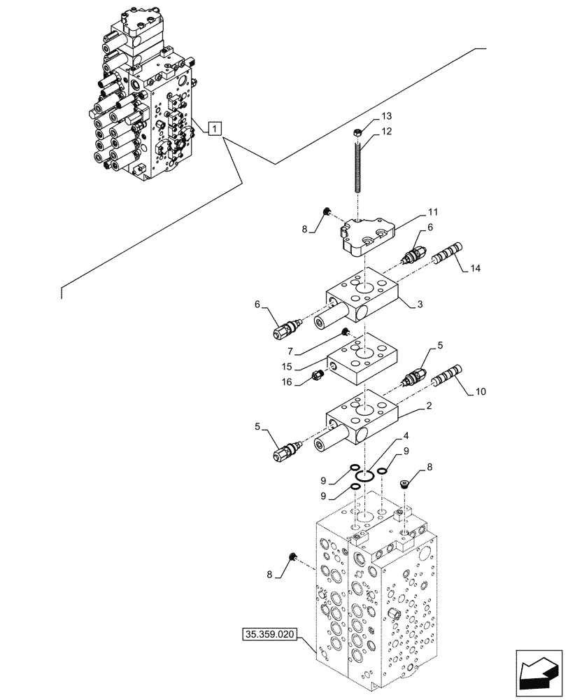 Схема запчастей Case CX290D LC MH - (35.359.060) - VAR - 461863 - CONTROL VALVE, CLAMSHELL BUCKET, ROTATION, W/ ELECTRICAL PROPORTIONAL CONTROL, COMPONENTS (35) - HYDRAULIC SYSTEMS