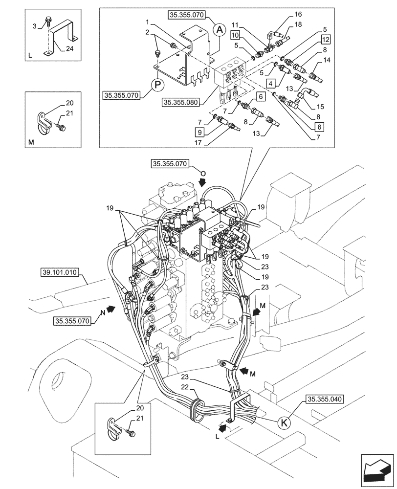 Схема запчастей Case CX290D LC MH - (35.355.050) - JOYSTICK, HYDRAULIC LINE, CONTROL VALVE (35) - HYDRAULIC SYSTEMS