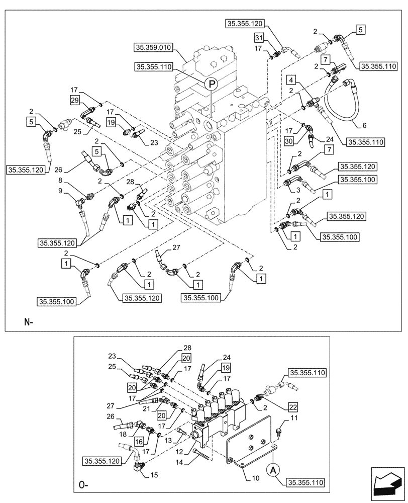 Схема запчастей Case CX290D LC MH - (35.355.130) - VAR - 461558 - JOYSTICK, HYDRAULIC LINE, CONTROL VALVE, CONTROL PATTERN SELECTION (35) - HYDRAULIC SYSTEMS