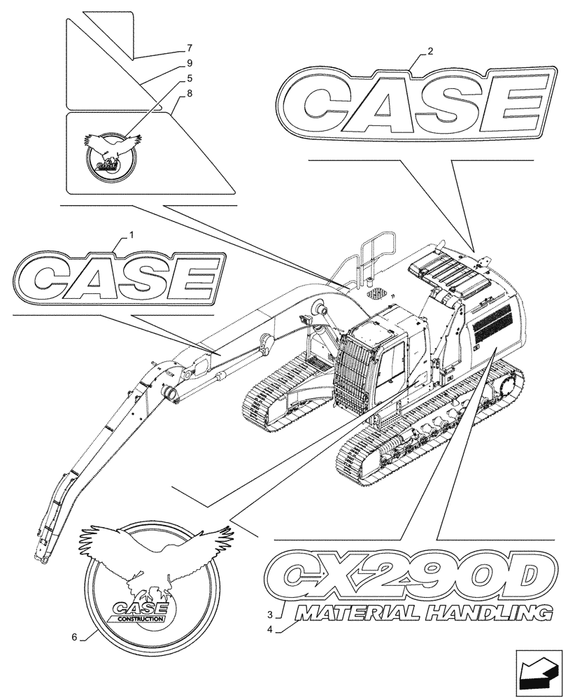 Схема запчастей Case CX290D LC MH - (90.108.710) - MODEL IDENTIFICATION DECAL (90) - PLATFORM, CAB, BODYWORK AND DECALS