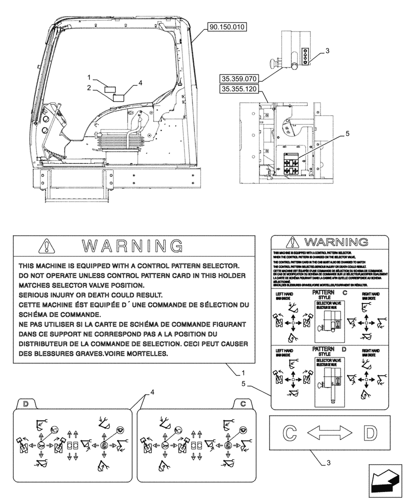 Схема запчастей Case CX290D LC MH - (90.108.330) - VAR - 461558 - DECALS, CONTROL, CONTROL PATTERN SELECTION (90) - PLATFORM, CAB, BODYWORK AND DECALS