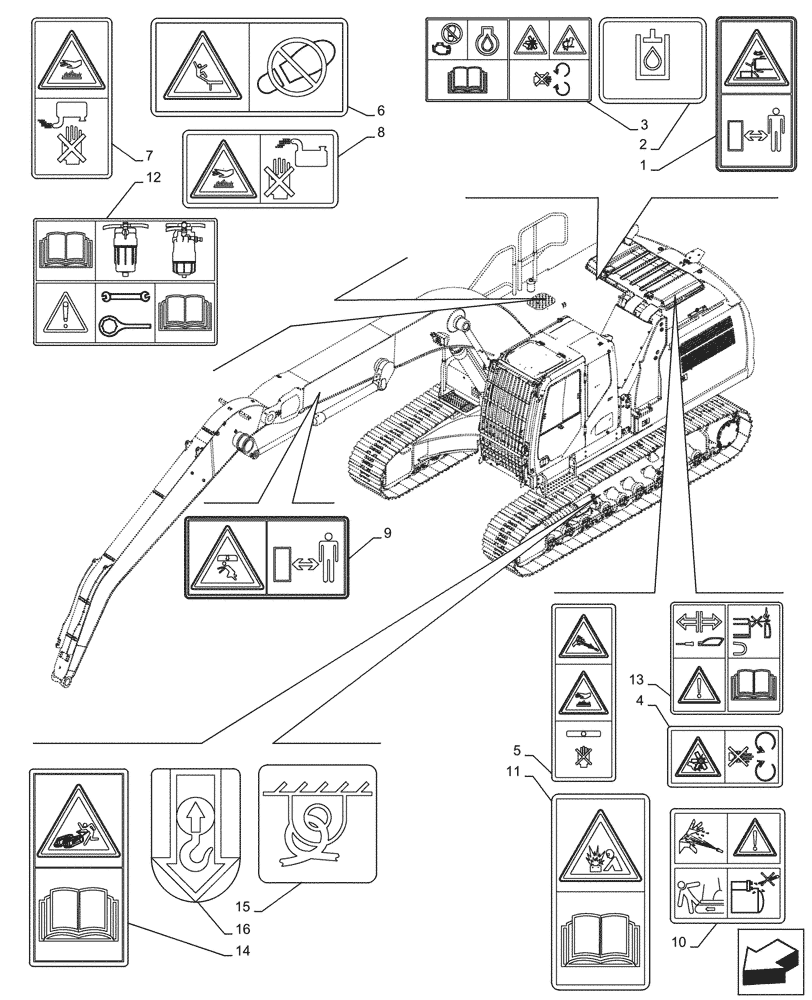 Схема запчастей Case CX290D LC SL - (90.108.050) - WARNING, DECALS (90) - PLATFORM, CAB, BODYWORK AND DECALS