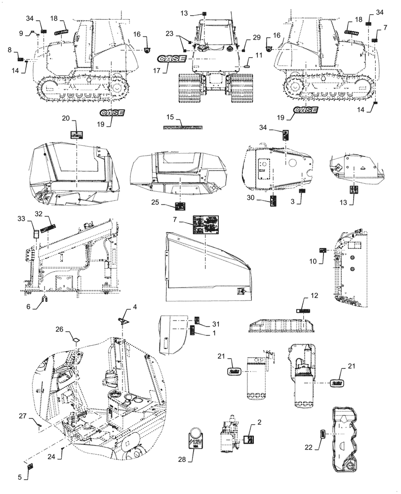 Схема запчастей Case 850M WT/LGP - (90.108.AE[01]) - DECALS, ENGLISH (90) - PLATFORM, CAB, BODYWORK AND DECALS