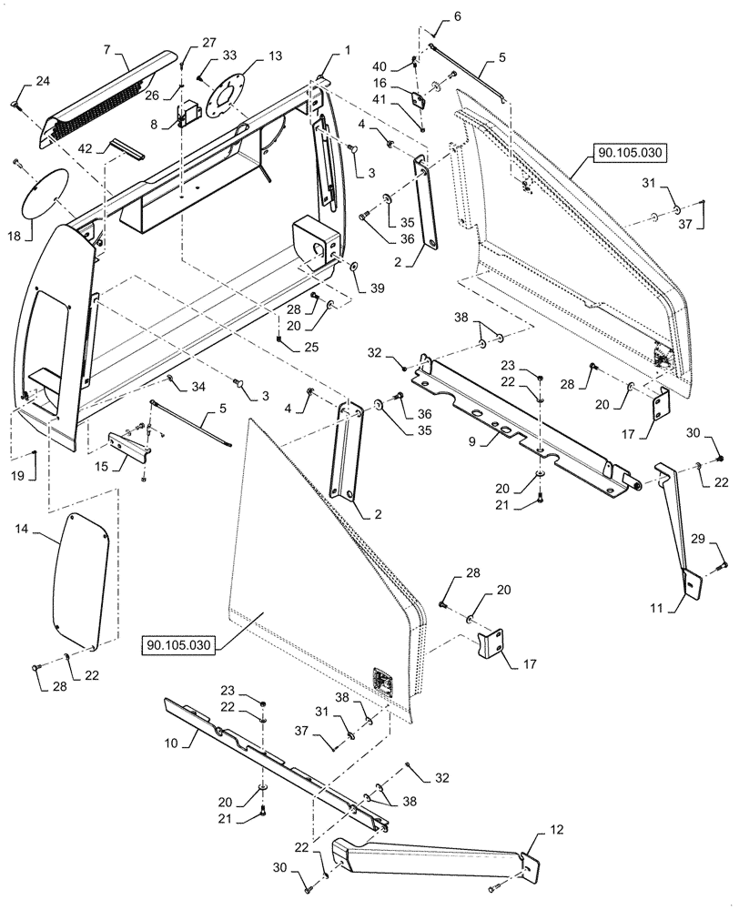 Схема запчастей Case 750M LT - (90.105.020) - REAR COVER (90) - PLATFORM, CAB, BODYWORK AND DECALS