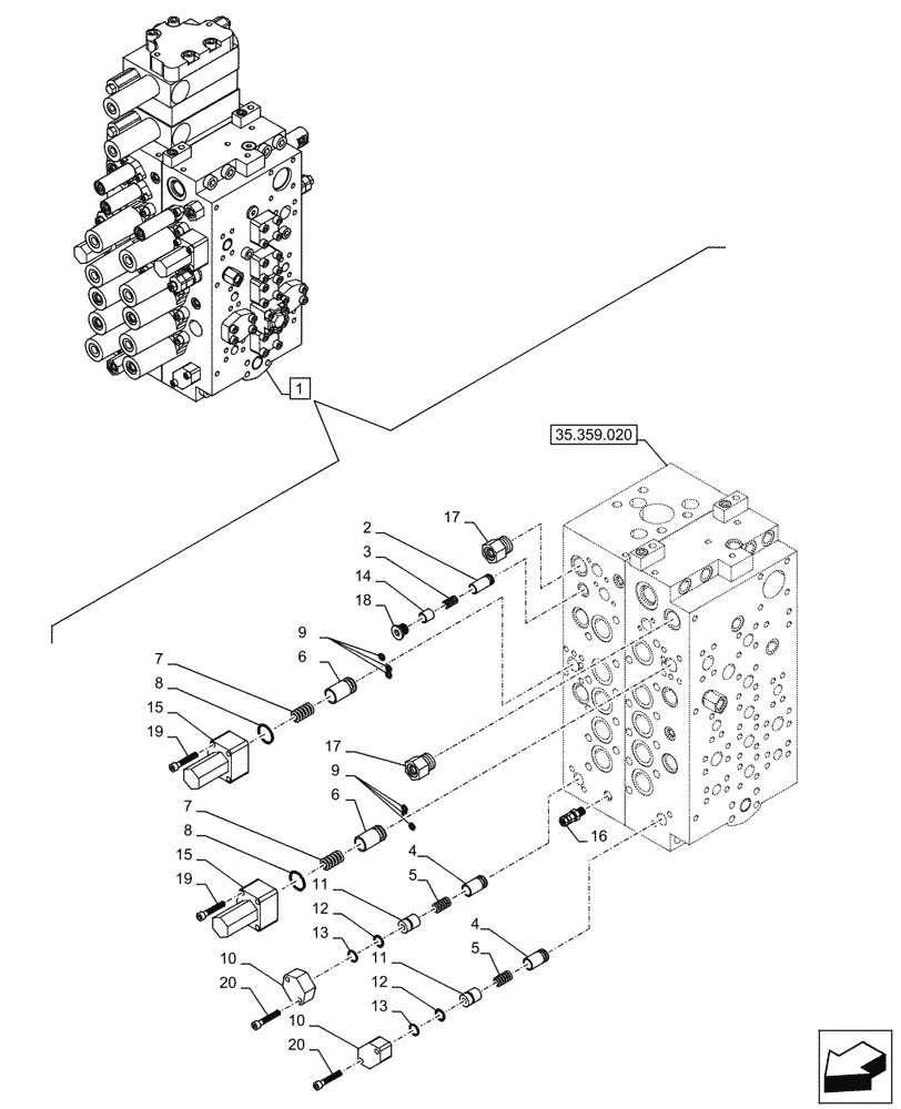 Схема запчастей Case CX290D LC SL - (35.359.040) - VAR - 461863 - CONTROL VALVE, CLAMSHELL BUCKET, ROTATION, W/ ELECTRICAL PROPORTIONAL CONTROL, COMPONENTS (35) - HYDRAULIC SYSTEMS