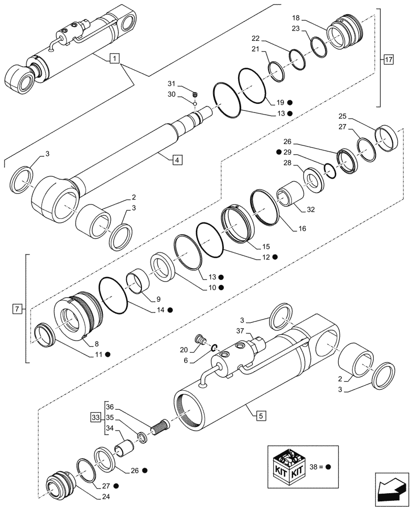 Схема запчастей Case CX290D LC SL - (35.946.040) - ELEVATOR, FRAME, HYDRAULIC CYLINDER, COMPONENTS (35) - HYDRAULIC SYSTEMS