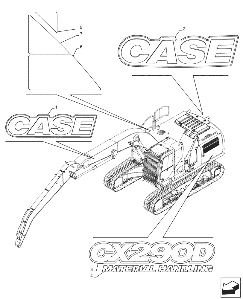 Схема запчастей Case CX290D LC SL - (90.108.710) - MODEL IDENTIFICATION DECAL (90) - PLATFORM, CAB, BODYWORK AND DECALS