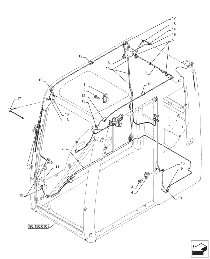 Схема запчастей Case CX290D LC SL - (55.510.020) - CAB, RIGHT SIDE, WIRE HARNESS (55) - ELECTRICAL SYSTEMS