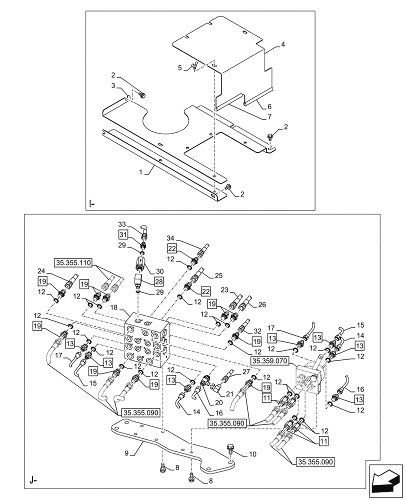 Схема запчастей Case CX290D LC SL - (35.355.120) - VAR - 461558 - JOYSTICK, HYDRAULIC LINE, CONTROL VALVE, CONTROL PATTERN SELECTION (35) - HYDRAULIC SYSTEMS