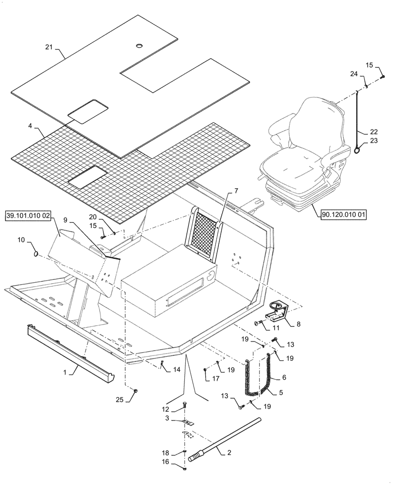 Схема запчастей Case SV208D - (90.110.020[01]) - PLATFORM, FLOOR MAT (39) - FRAMES AND BALLASTING