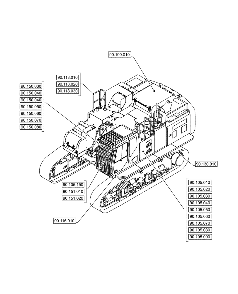 Схема запчастей Case CX750D RTC - (00.000.090[01]) - PICTORIAL INDEX - PLATFORM, CAB, BODYWORK AND DECALS (00) - GENERAL & PICTORIAL INDEX