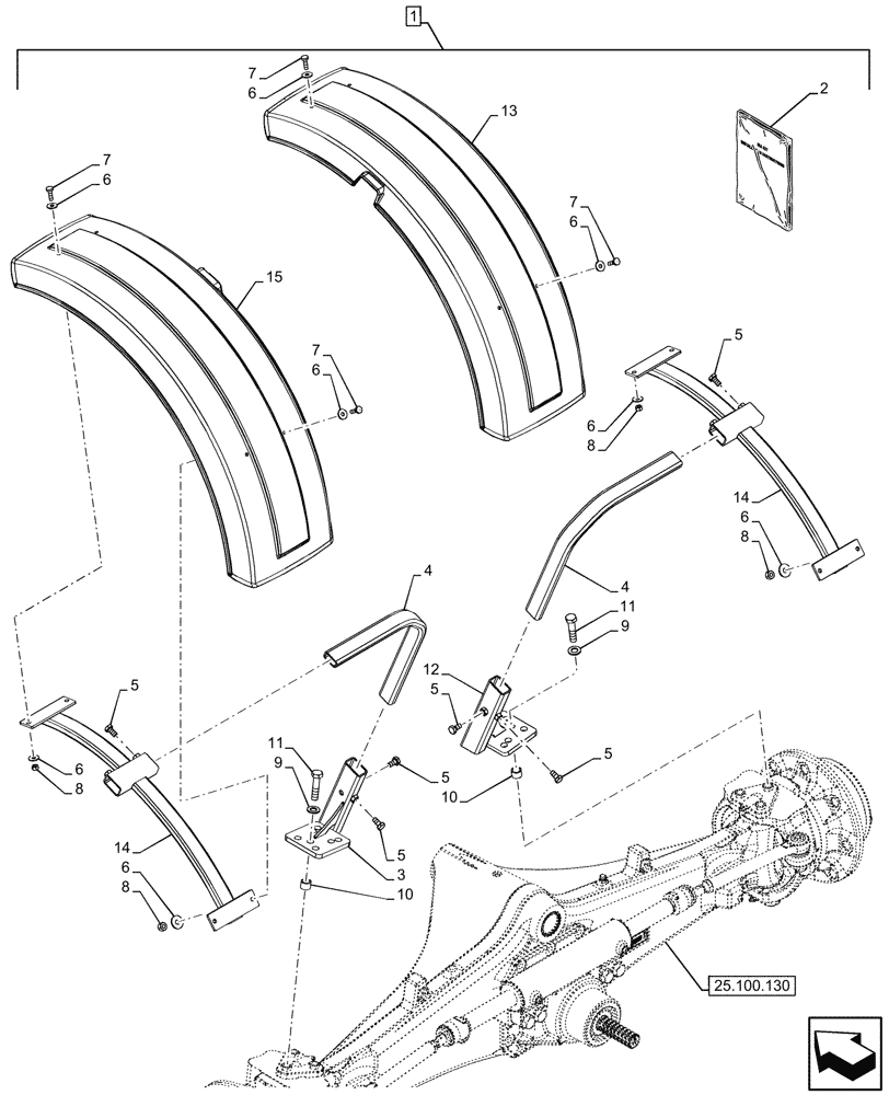 Схема запчастей Case 580N EP - (88.100.90[04]) - DIA KIT, FRONT FENDER, 4WD (88) - ACCESSORIES